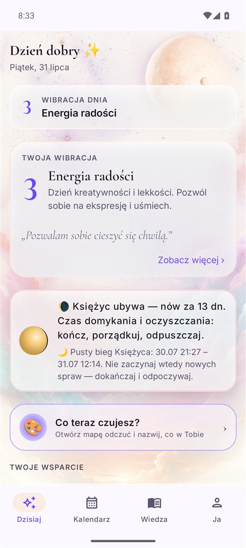 Ekran główny Teano z wibracją dnia